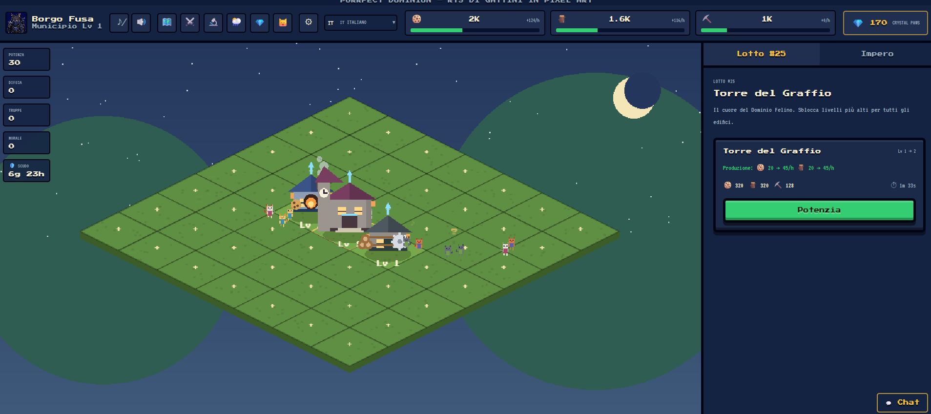 Isometric pixel-art city with buildings, resources and upgrades in real time.